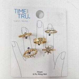 Time And Tru Hope 5 Pc Ring Set Gold Tone & Crystal Accents